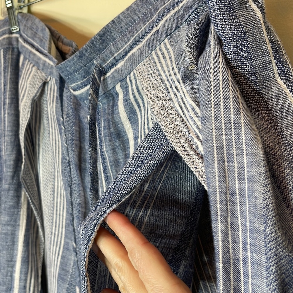 Express striped high rise linen blend wide open slit summer pants - Picture 3 of 10